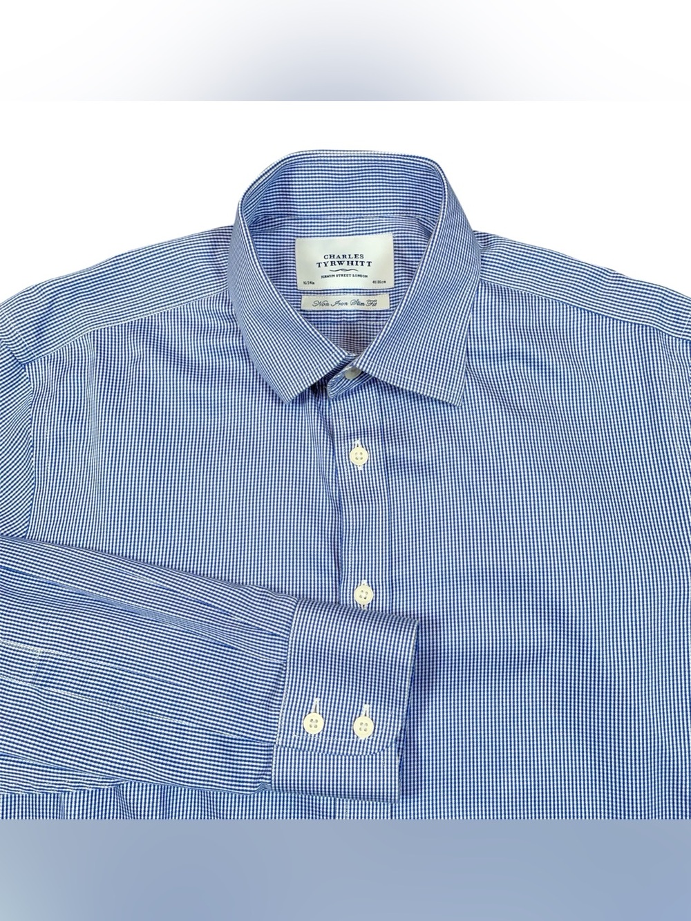 Charles Tyrwhitt Non Iron Slim Fit Dress Shirt Blue Check Mens 16/34